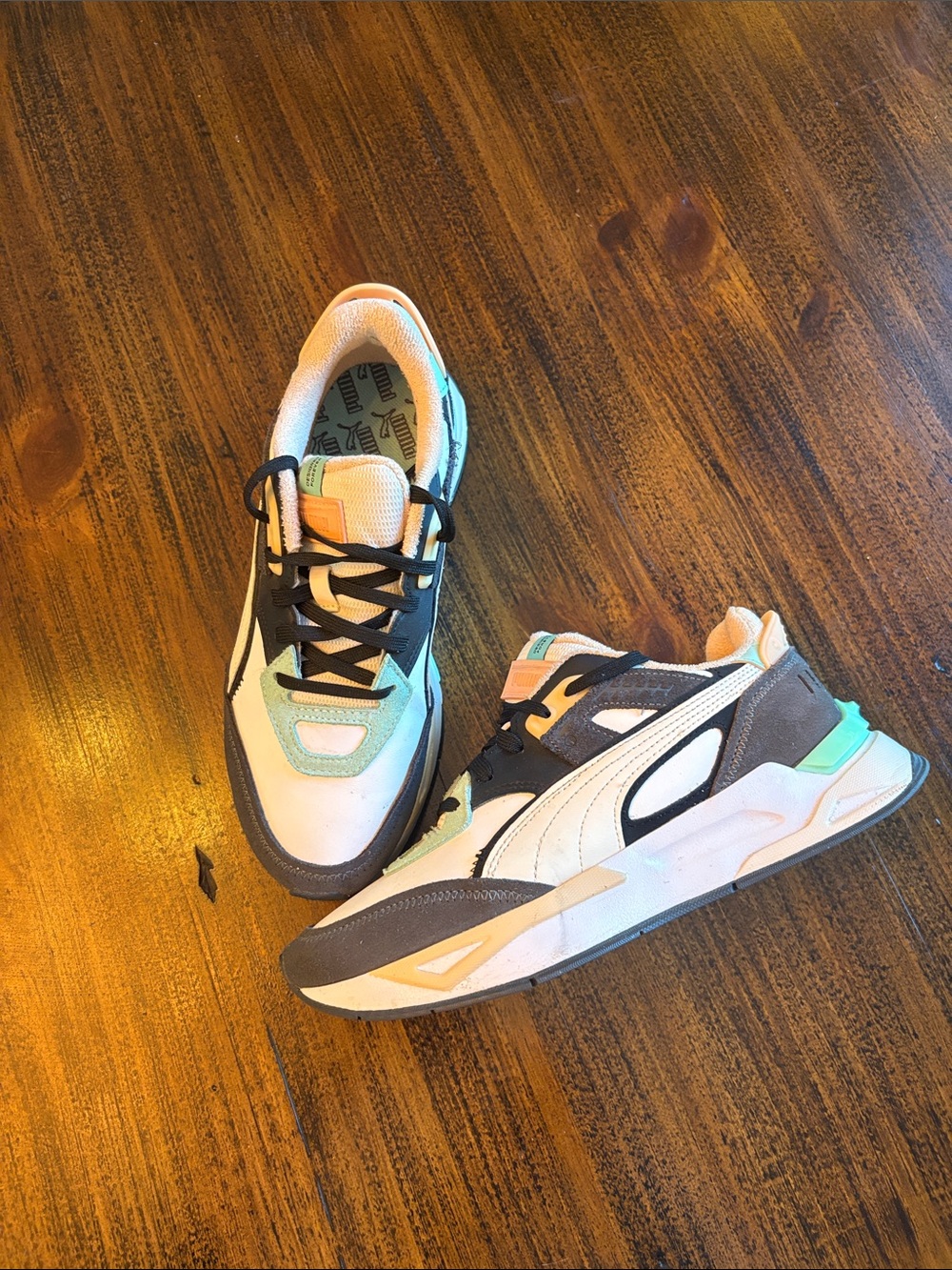 Puma White Sneakers with Gray, Mint & Peach Accents